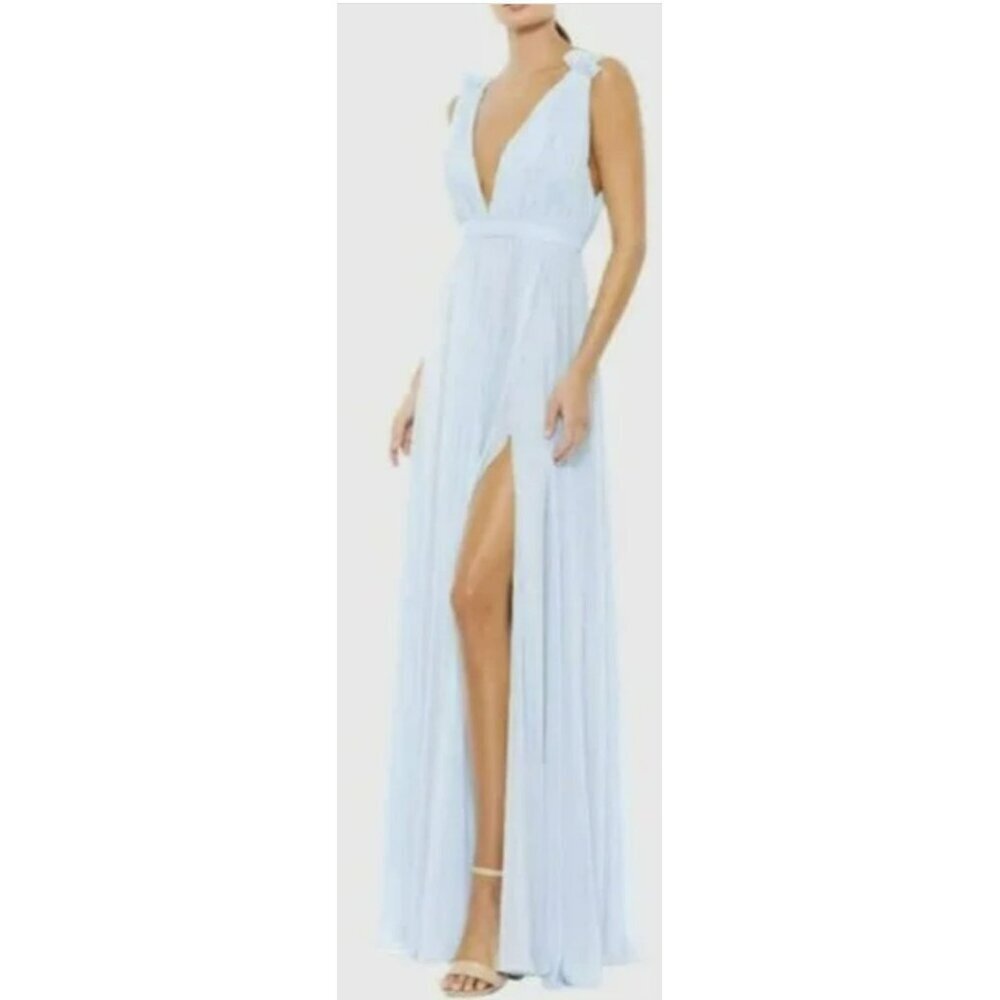Mac Duggal Light Blue Chiffon Pleated Gown Maxi Dress Size 2 NWT